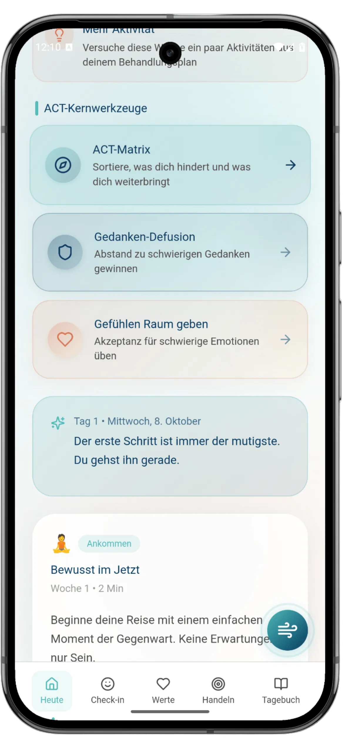 Screenshot der App: Tägliche Übungen