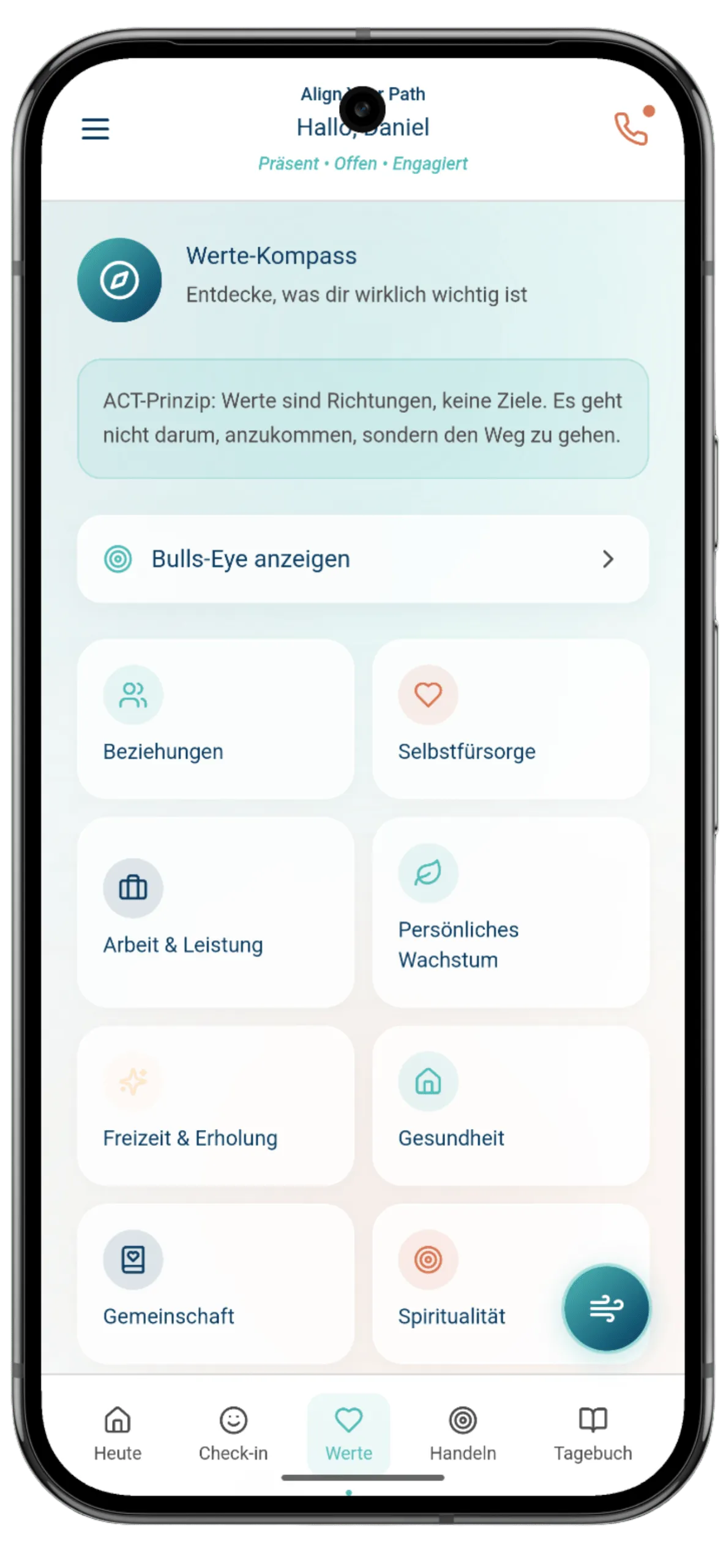 Screenshot der App: Werte-Kompass