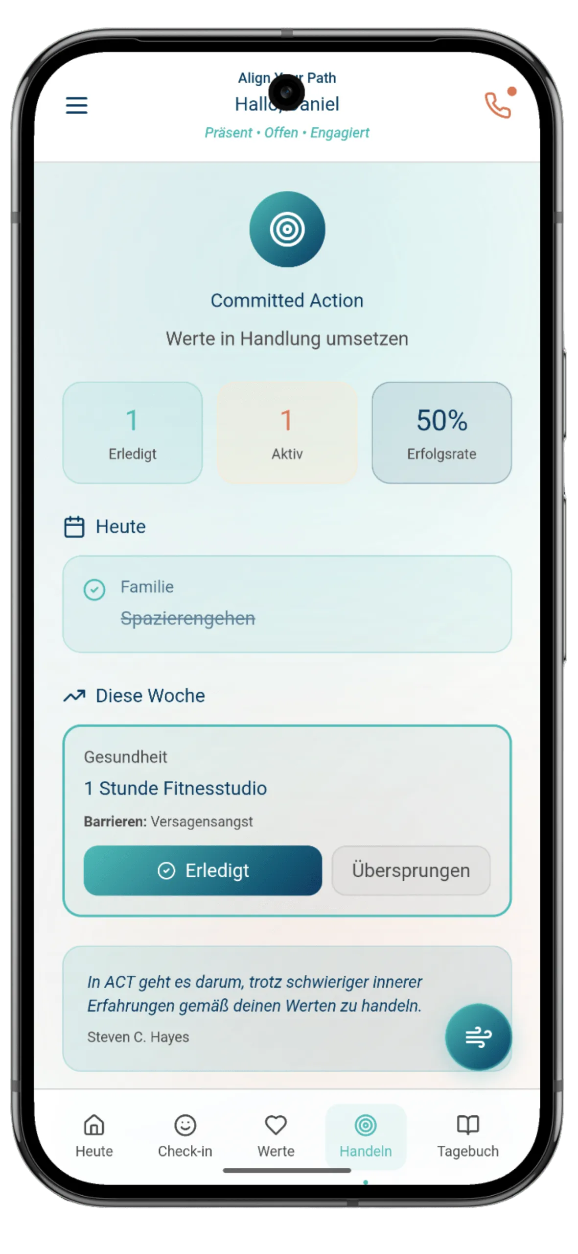 Screenshot der App: Engagierte Handlungen